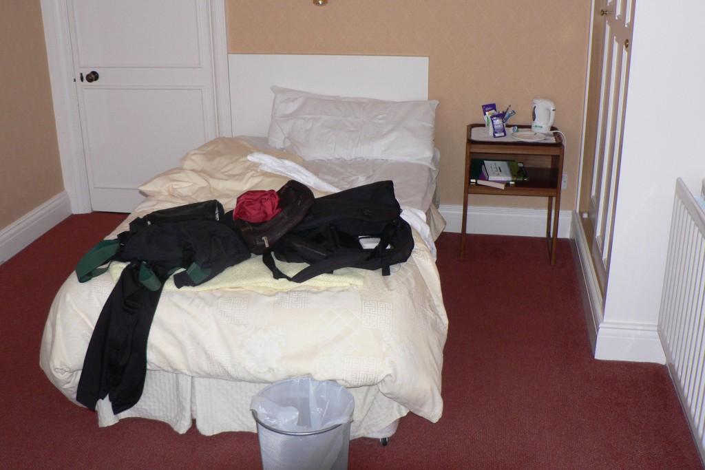 My bedroom in the Dormy House at Royal Lytham & St. Annes, May, 2010. My sports coat is in that pile somewhere.